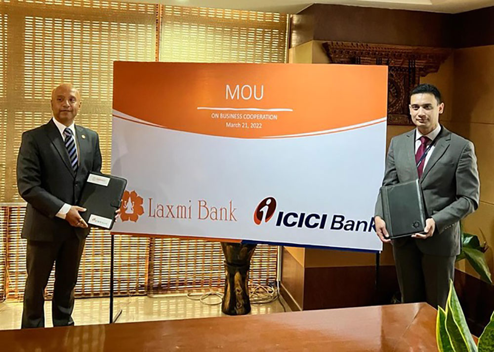 व्यापारिक क्षेत्र विस्तार गर्न लक्ष्मी बैंक र आईसीआईसीआई बैंकबीच सम्झौता