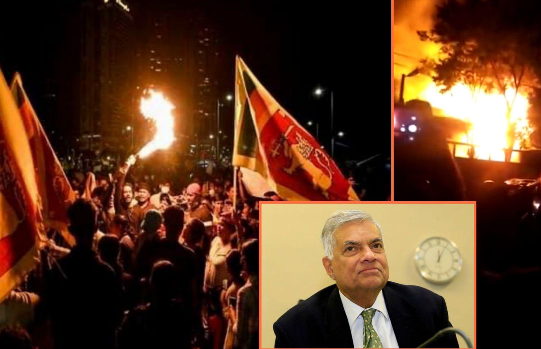 श्रीलंका संकट : प्रधानमन्त्रीको घरमा आगजनी, राष्ट्रपतिले राजीनामा दिने