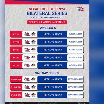 नेपालले केन्यासँग पाँच टी-२० र तीन एक दिवसीयकाे शृंखला खेल्ने