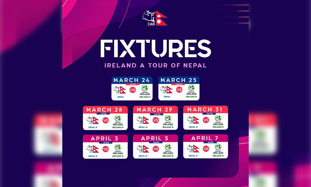 नेपाल ‘ए’ले आयरल्यान्ड ‘ए’सँग टी-२० र एक दिवसीय सिरिज खेल्ने